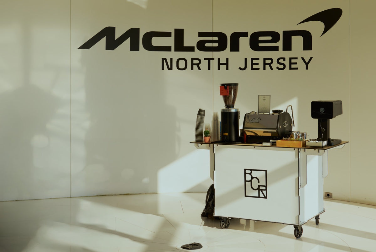 Boxwood Coffee mobile espresso cart set up at an event